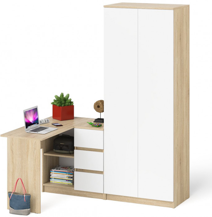 Мори компьютерный стол МС-16 правый + Шкаф МШ800.1, дуб сонома/белый