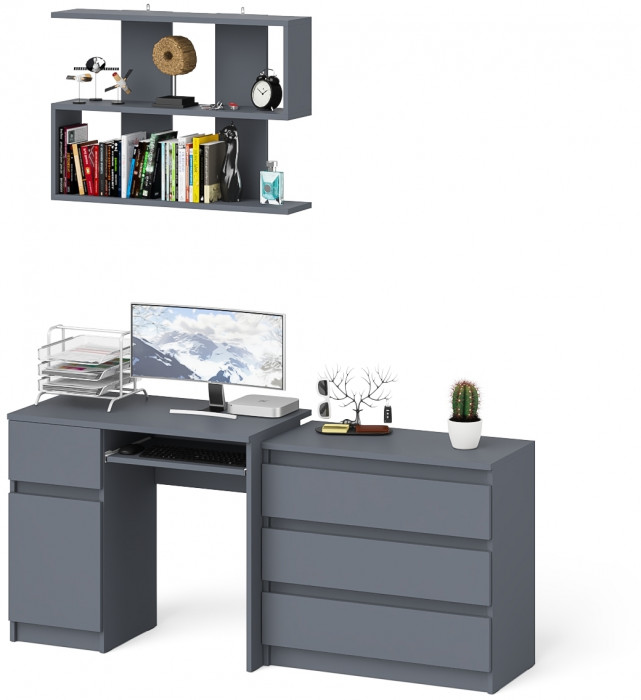 Мори Стол компьютерный МС-1 левый + Комод МК800.1 + Полка 900, цвет графит, ШхГхВ 170,4х50х209,6 см., НЕ универсальная сборка