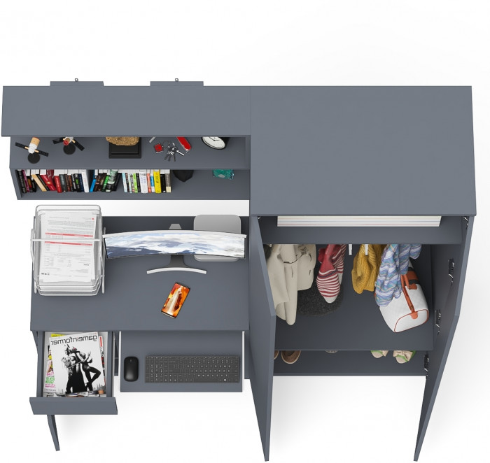 Мори Стол компьютерный МС-1 левый + Шкаф МШ800.1 + Полка 900, цвет графит, ШхГхВ 170,4х50,4х209,6 см., НЕ универсальная сборка