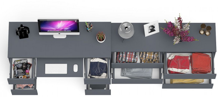 Мори Стол компьютерный МС-2 + Комод МК1380.6, цвет графит, ШхГхВ 273,4х50х76,6 см., универсальная сборка