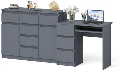 Мори Стол компьютерный МС-6 левый + Комод МК1200.4, цвет графит, ШхГхВ 210,4х50х94 см., выдвижные ящики слева, НЕ универсальная сборка