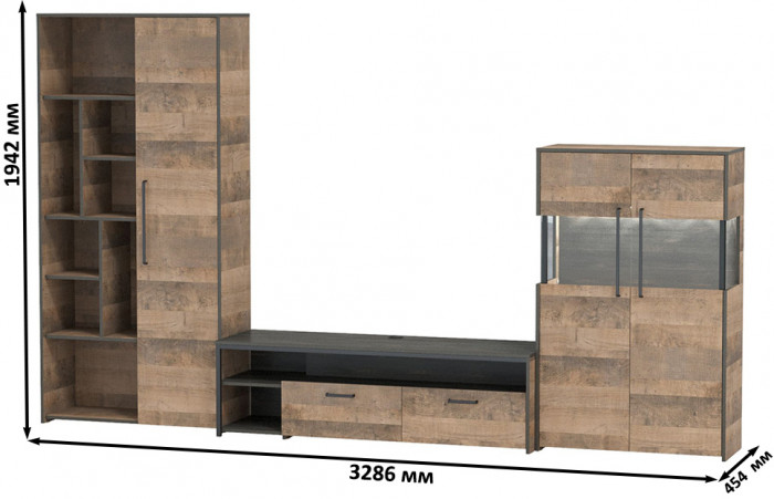 Трувор Гостиная 062, дуб гранж песочный/интра