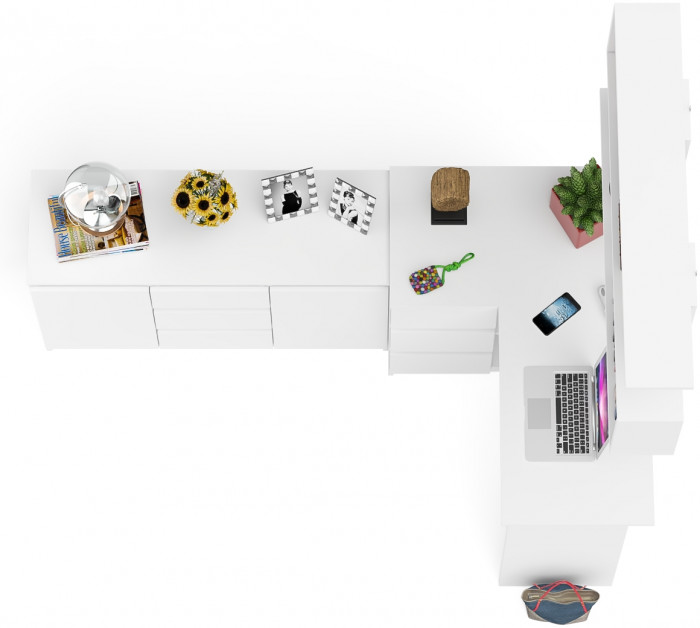 Мори компьютерный стол МС-16 левый + Комод МК1200.3 + Полка 1200, белый