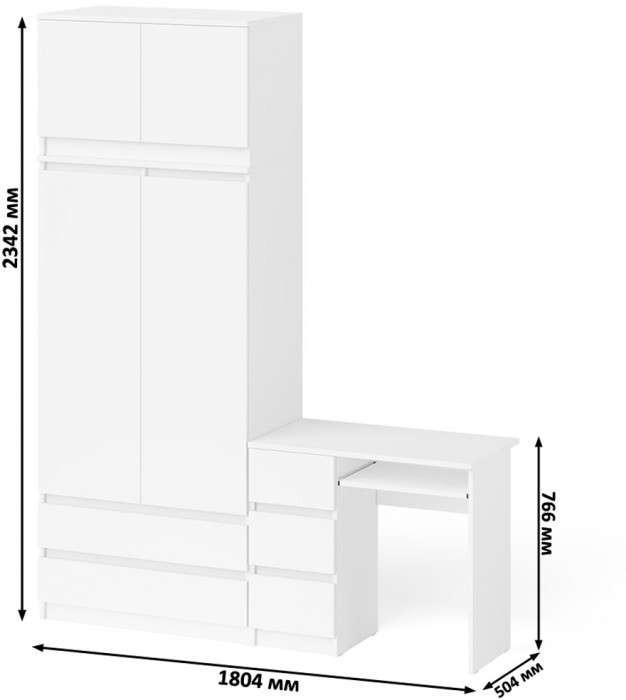 Мори компьютерный стол МС-6 левый + Шкаф МШ900.1 + Антресоль МА900.1, белый