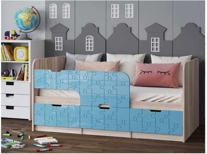 Детская кровать Юниор-9, 80х160 (Латте глянец, Ясень шимо светлый)