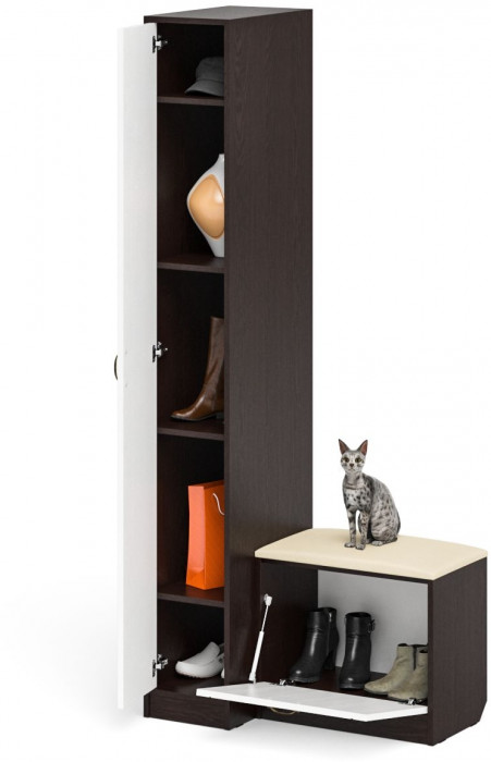 Прихожая П-6 Компоновка № 39, цвет венге/фасады МДФ белое дерево фрезеровка прованс, ШхГхВ 90х50х210 см., универсальная сборка