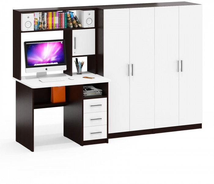 С-МД-СК9 Компоновка № 01, цвет венге/белый шагрень, ШхГхВ 242х70х160 см., НЕ универсальная сборка