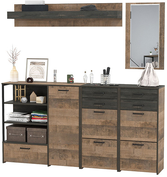 Трувор Прихожая 177, цвет дуб гранж песочный/интра, ШхГхВ 209х37х195 см., универсальная сборка