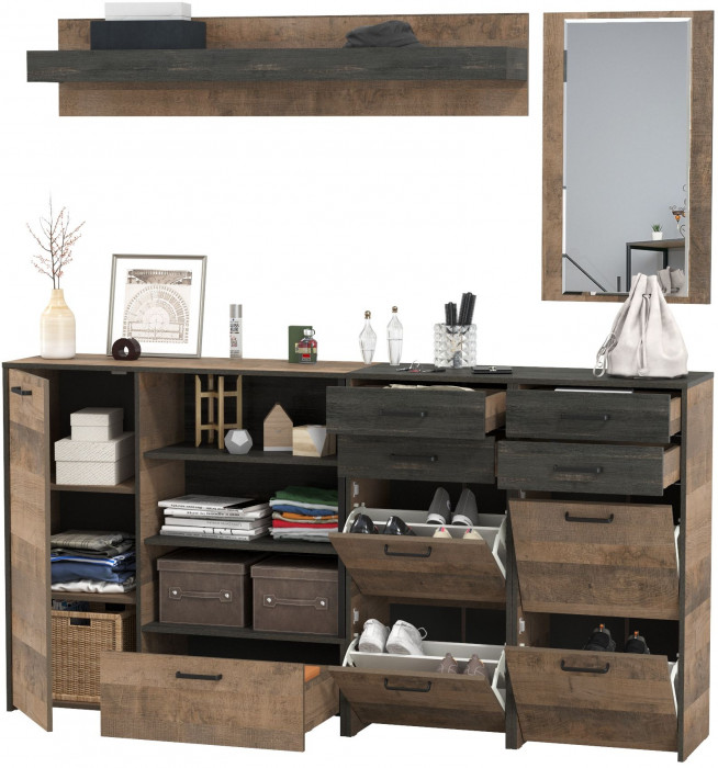 Трувор Прихожая 177, цвет дуб гранж песочный/интра, ШхГхВ 209х37х195 см., универсальная сборка