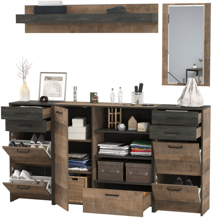 Трувор Прихожая 177, цвет дуб гранж песочный/интра, ШхГхВ 209х37х195 см., универсальная сборка