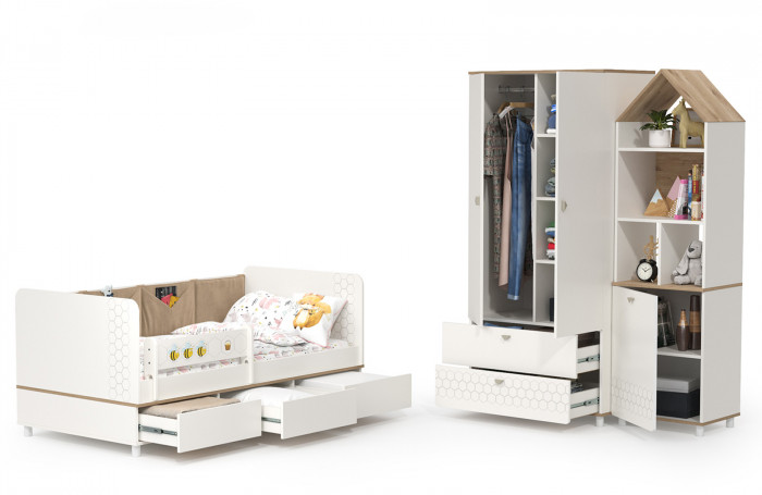 Эйп Детская № 5, цвет белый/дуб белый, сп. м. 800х1600 мм., б/м, основание есть, максимальная нагрузка 80 кг., рекомендуемая высота матраса 120 мм.