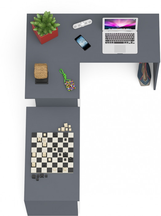 Мори Стол компьютерный МС-16 левый + Тумба МА900.1, цвет графит/белый, ШхГхВ 214,8х84,9х76,6 см., выдвижные ящики слева, НЕ универсальная сборка