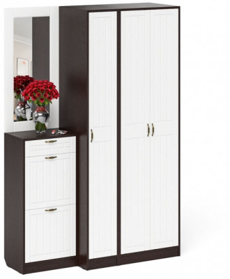 Прихожая П-6 Компоновка № 49, венге/фасады МДФ белое дерево фрезеровка прованс