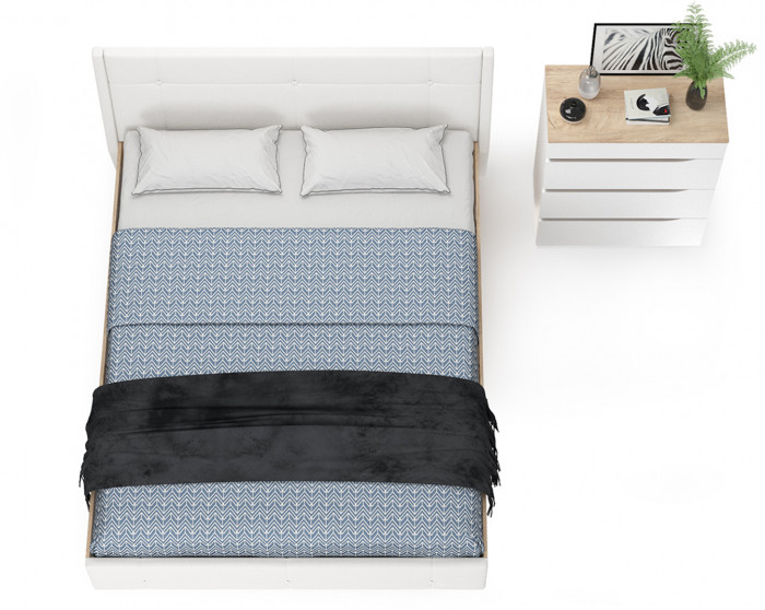 Муссон Кровать 11.28 + подъёмный ортопед + Комод 13.97, цвет белый/дуб эндгрейн элегантный/кожзам белый, сп. м. 1600х2000 мм., б/м