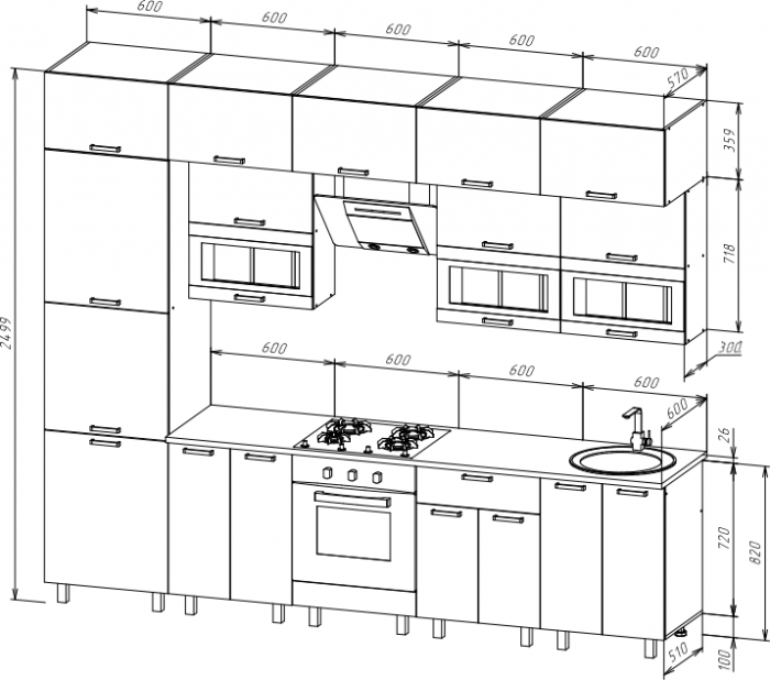 Кухня Техно 3,0/1080м Компоновка №2, Крафт золотой/Браш мени грин