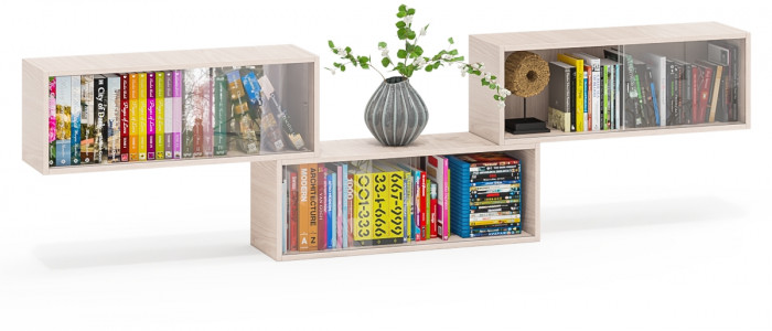 Три полки книжных С-МД-КН01, ясень шимо светлый