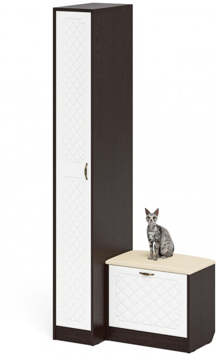 Прихожая П-6 Компоновка № 39, цвет венге/фасады МДФ белое дерево фрезеровка ромб, ШхГхВ 90х50х210 см., универсальная сборка