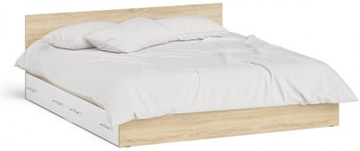 Мори Кровать с ящиками 1800, цвет дуб сонома/белый, ШхГхВ 183,5х203,5х70 см., сп.м. 1800х2000 мм., без матраса, основание есть
