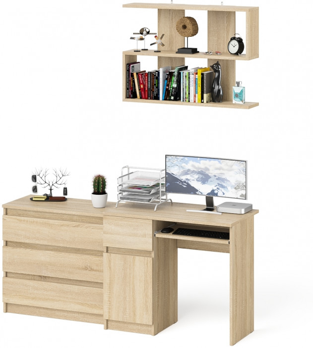 Мори Стол компьютерный МС-1 левый + Комод МК800.1 + Полка 900, цвет дуб сонома, ШхГхВ 170,4х50х209,6 см., НЕ универсальная сборка