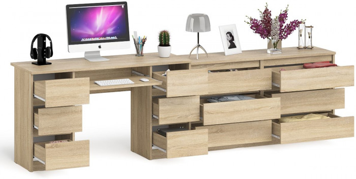 Мори Стол компьютерный МС-2 + Комод МК1380.6, цвет дуб сонома, ШхГхВ 273,4х50х76,6 см., универсальная сборка
