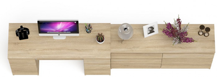 Мори Стол компьютерный МС-2 + Комод МК1380.6, цвет дуб сонома, ШхГхВ 273,4х50х76,6 см., универсальная сборка