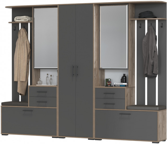 Прихожая Домино 3, дуб крафт табачный/графит