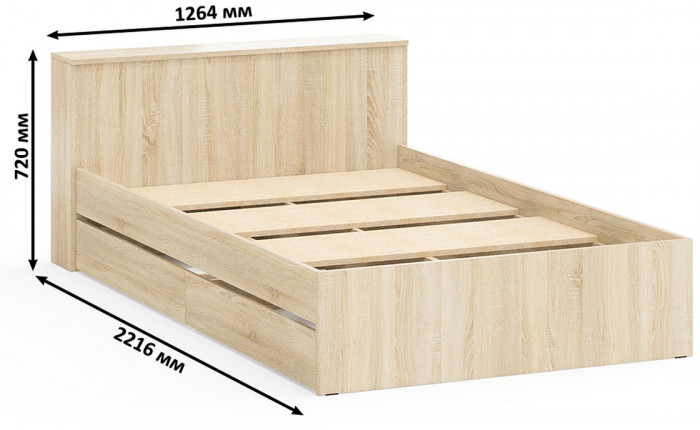 Ксения Кровать с ящиками 1200 + Стол косметический с подсветкой 110, дуб сонома