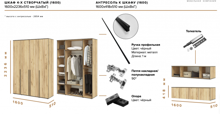 Норд Шкаф 4-х створчатый 1600 Белый/Белый глянец холодный