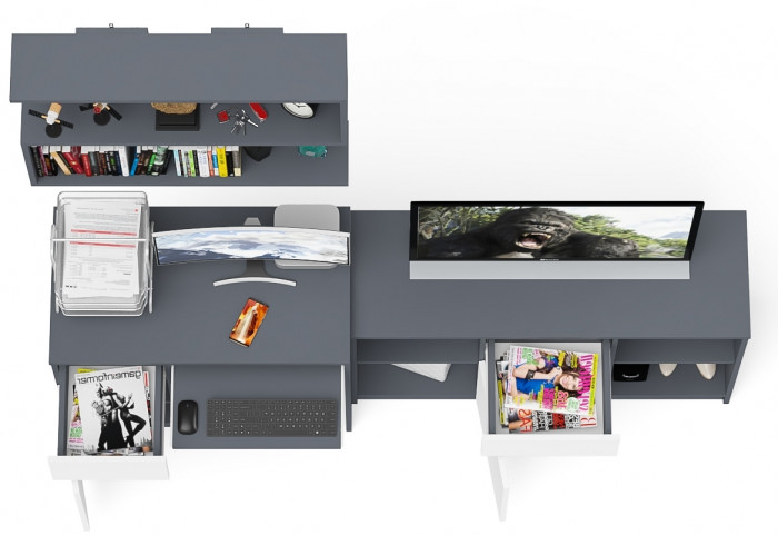 Мори компьютерный стол МС-1 левый + Тумба МТВ1204.1 + Полка 900, графит/белый