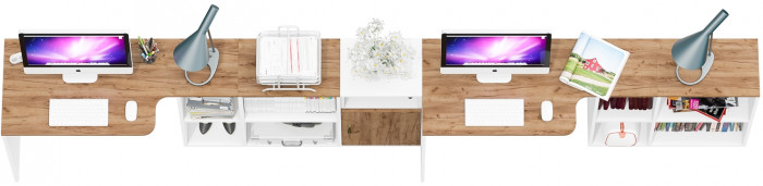 Лидер-8 Стол + Стол + Тумба МД 3.19, цвет белый шагрень/крафт золото, ШхГхВ 370х50/30х75 см. или 230х50/120х75 см., НЕ универсальная сборка