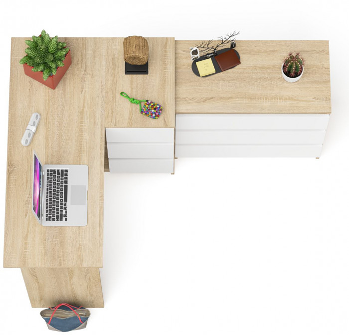 Мори Стол компьютерный МС-16 правый + Комод МК800.1, цвет дуб сонома/белый, ШхГхВ 204,8х84,9х76,6 см., выдвижные ящики справа, НЕ универсальная сборка
