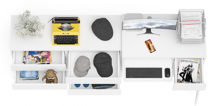 Мори компьютерный стол МС-1 правый + Комод МК1200.6, белый