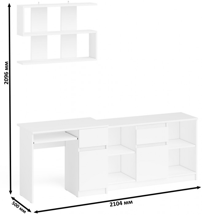 Мори компьютерный стол МС-1 правый + Тумба МТВ1204.1 + Полка 900, белый