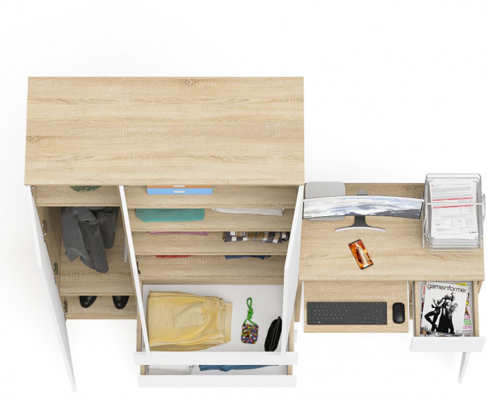 Мори Стол компьютерный МС-1 правый + Шкаф МШ1200.1, цвет дуб сонома/белый, ШхГхВ 210,4х50,4х209,6 см., выдвижной ящик справа, НЕ универсальная сборка