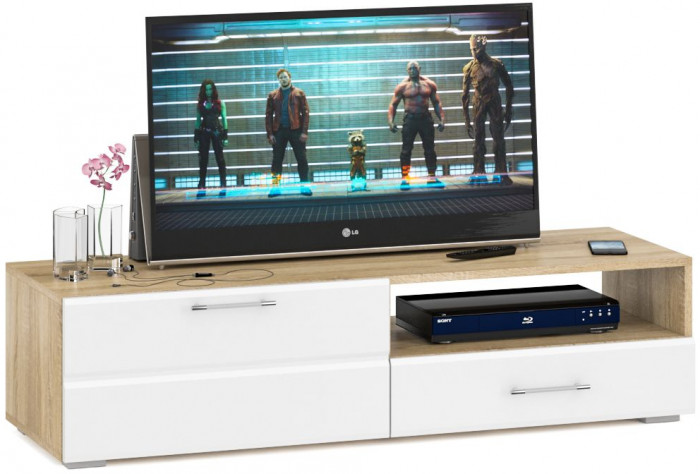 Спальня Стандарт 4-1600, дуб сонома/фасады ТВ тумбы МДФ белый глянец