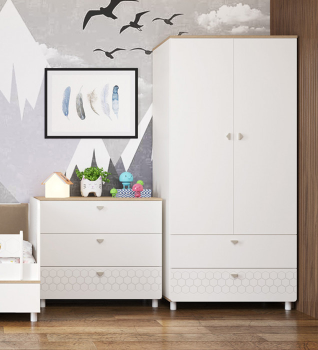 Эйп 13.334 Шкаф для одежды + 13.322 Комод, белый/дуб белый