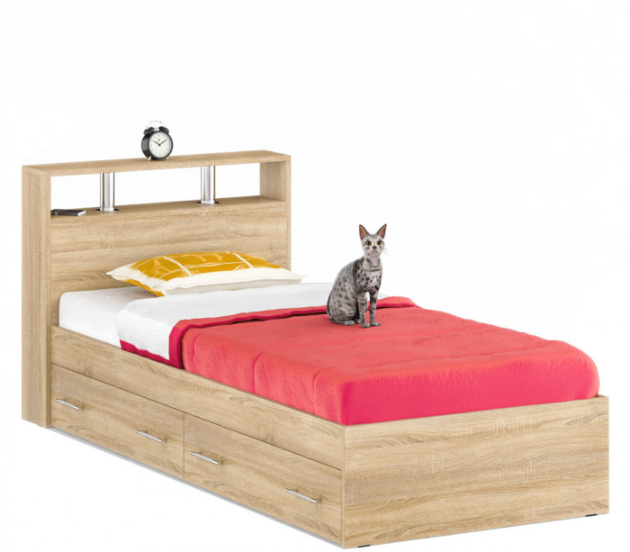 Камелия спальня № 7 Кровать 900 + Стол косметический + Зеркало + Комод, дуб сонома