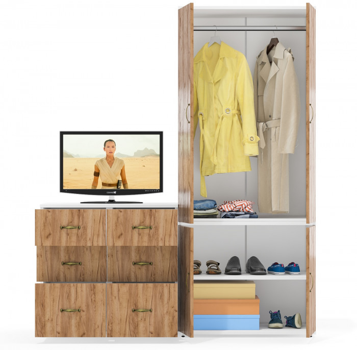 Лидер-8 Шкаф МД 19Б + Тумба МД 3.16 + Тумба МД 3.16, белый шагрень/крафт золото