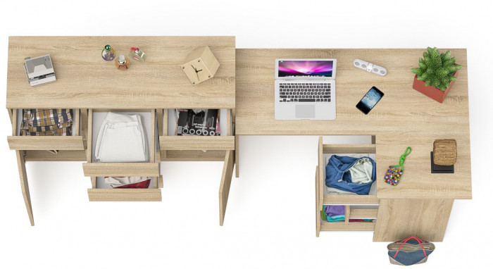 Мори компьютерный стол МС-16 правый + Комод МК1200.4, дуб сонома