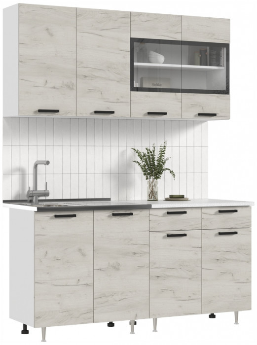 ЛДСП Кухня Рио NEW 1,6м (490), крафт белый/белый/антарес