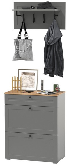 Остин 16.121 Тумба для обуви + 15.12 Вешалка, серый графит/дуб крафт золотой