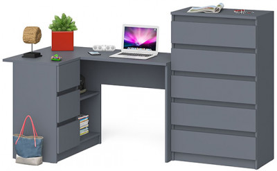 Мори Стол компьютерный МС-16 левый + Комод МК700.5, цвет графит, ШхГхВ 194,8х84,9х114 см., выдвижные ящики слева, НЕ универсальная сборка