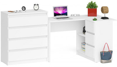 Мори Стол компьютерный МС-16 правый + Комод МК800.4, цвет белый, ШхГхВ 204,8х84,9х94 см., выдвижные ящики справа, НЕ универсальная сборка