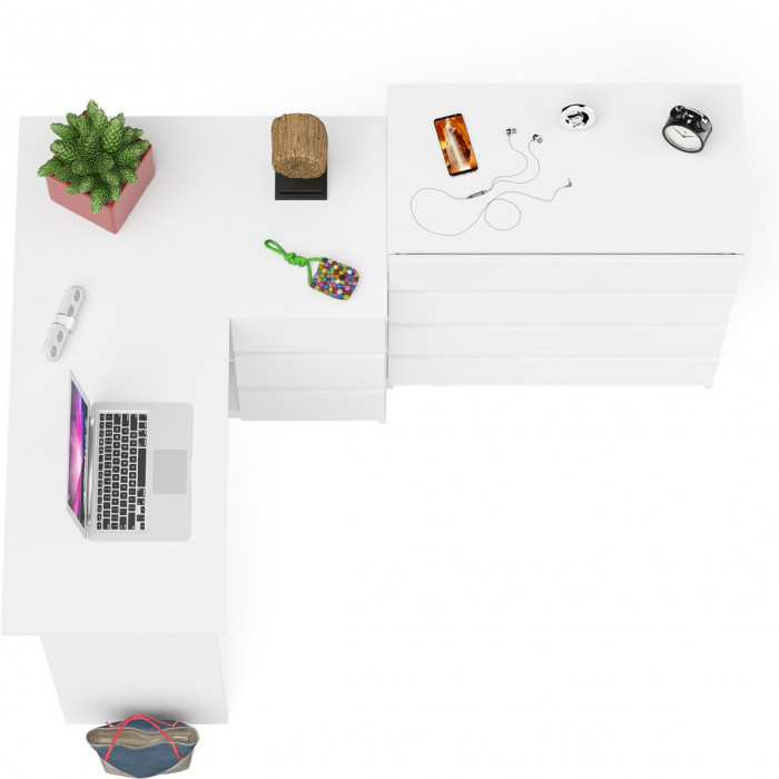 Мори Стол компьютерный МС-16 правый + Комод МК800.4, цвет белый, ШхГхВ 204,8х84,9х94 см., выдвижные ящики справа, НЕ универсальная сборка