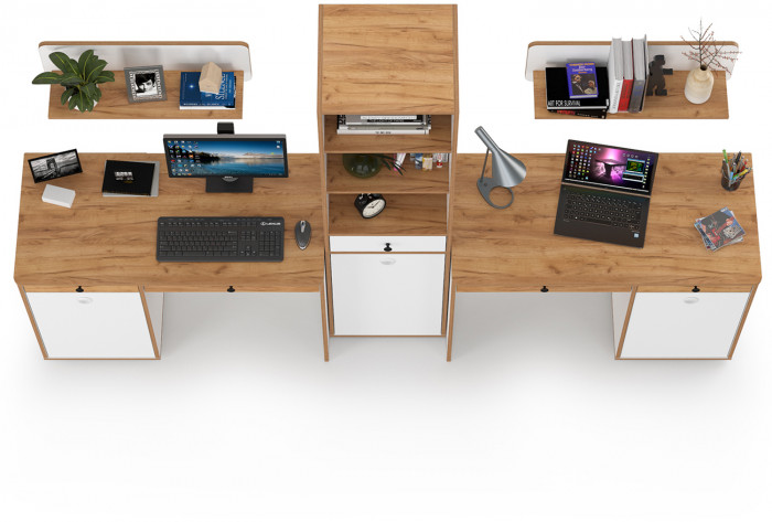 Вуди Компоновка № 11, цвет белый премиум/дуб крафт золотой, ШхГхВ 265х52,7х180,3 см., универсальная сборка