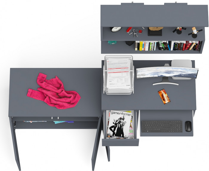 Мори компьютерный стол МС-1 левый + Тумба МА900.1 + Полка 900, графит