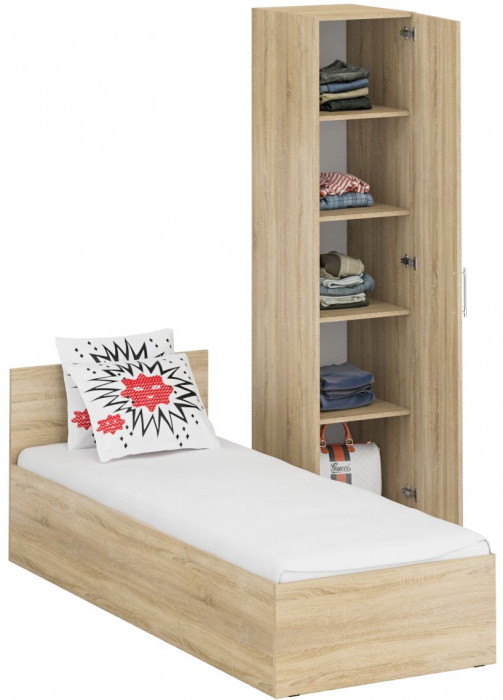 Кровать 0800 + Пенал Стандарт, цвет дуб сонома, ШхГхВ 83,5х203,5х70 + 45х52х200 см., сп.м. 800х2000 мм., без матраса, основание есть