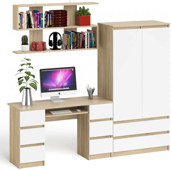 Мори компьютерный стол МС-2 + Шкаф МШ900.1 + Полка 1200, дуб сонома/белый