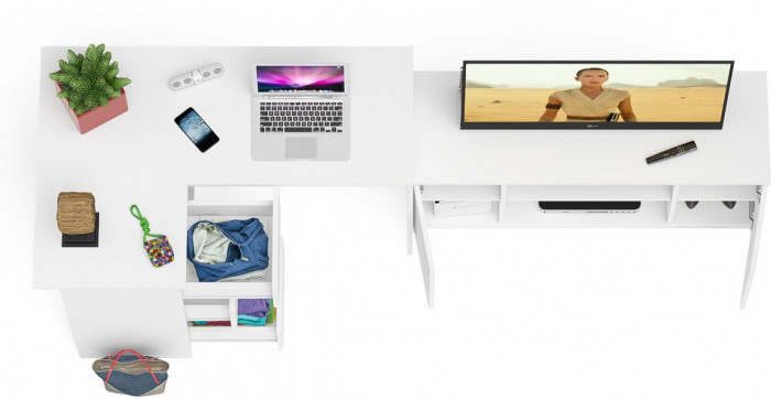 Мори Стол компьютерный МС-16 левый + Тумба МТВ1200.1, цвет белый, ШхГхВ 244,8х84,9х76,6 см., выдвижные ящики слева, НЕ универсальная сборка