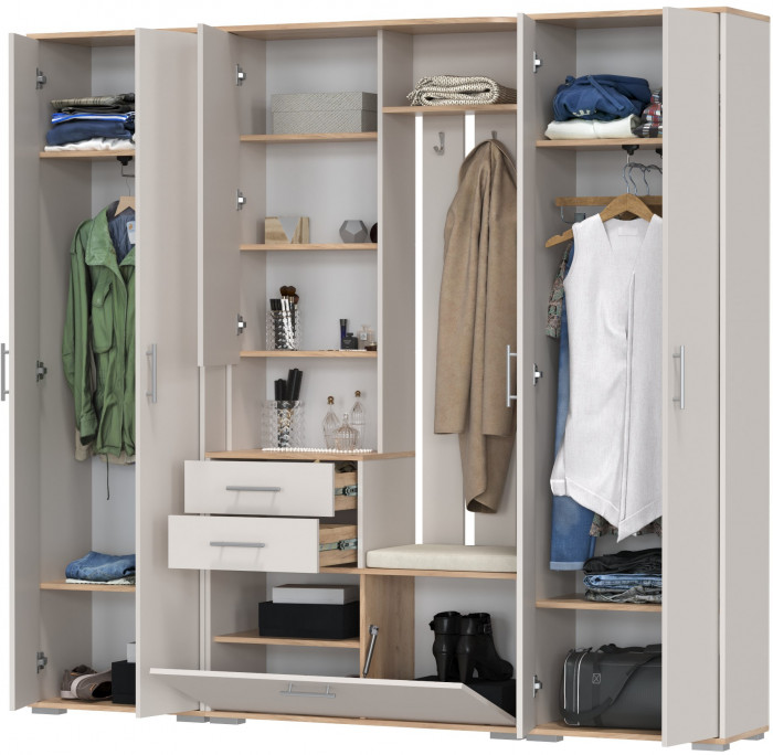 Прихожая Домино 4, дуб крафт золотой/кашемир серый